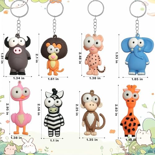 24 Pcs Rubber Animal Keychains Bulk