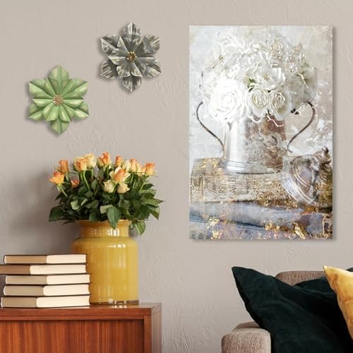 Rustic Metal Flower Wall Sculpture 125 Inch Green
