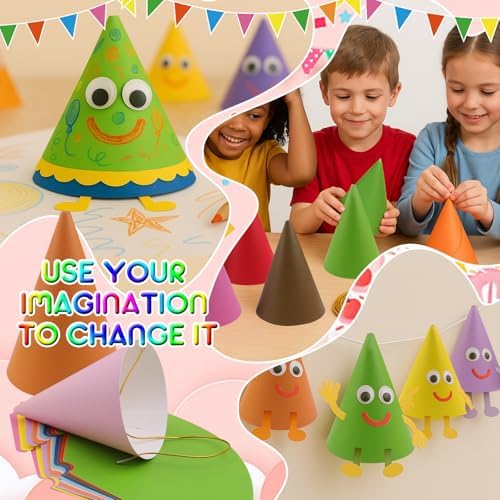 20 Pcs Pastel Rainbow Cone Hats with Elastic Cord