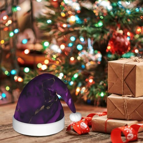 QINZHENG Dark Purple Marble Print Santa Hat