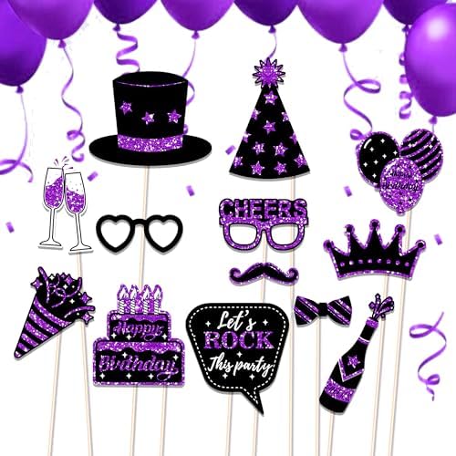 36 Piece Birthday Photo Booth Props Set Purple Black