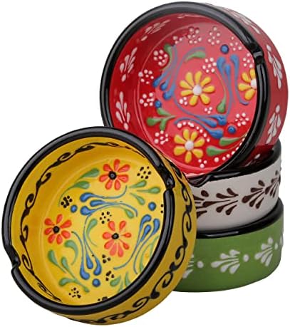 Hand-Painted Ceramic Ashtray Set 4 Pcs