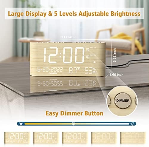 Mesqool Digital Alarm Clock with Temperature Humidity and Brightness Control