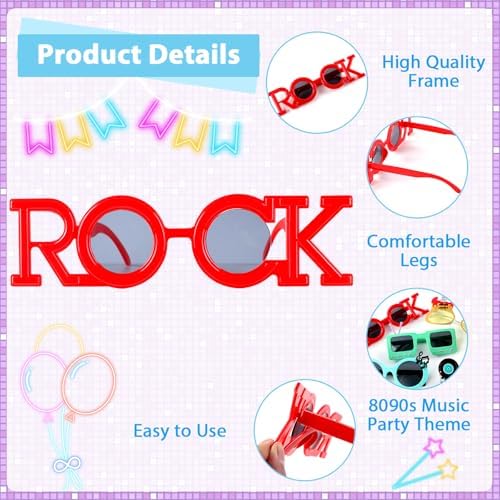 9 Pack Retro Rock Music Funny Sunglasses for Parties