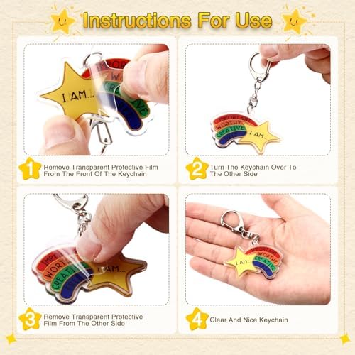 Henoyso 36 Sets Rainbow Star Keychain Bulk