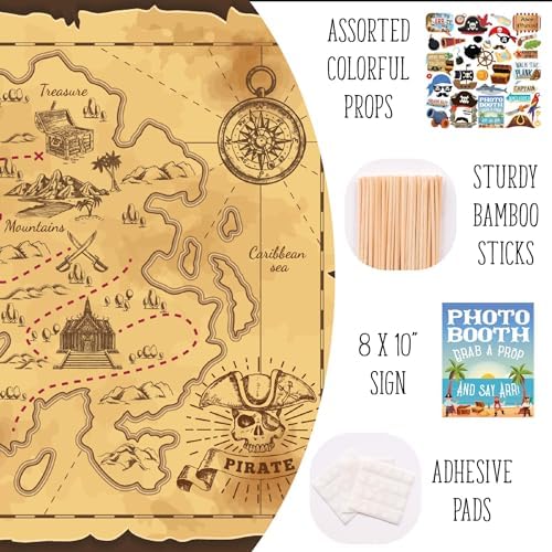 Pirate Photo Booth Props - 41pc Kit with Sign Sticks and Adhesive Pads