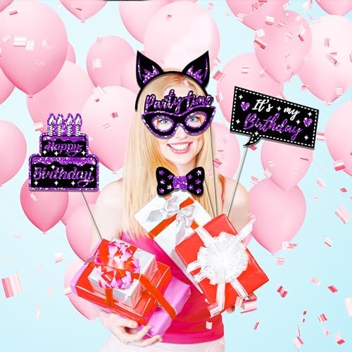 36 Piece Birthday Photo Booth Props Set Purple Black