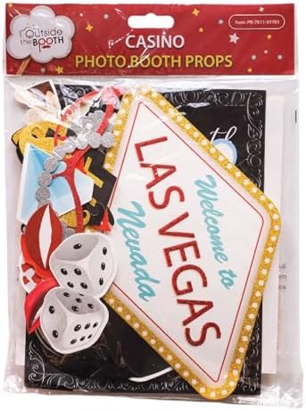 Casino Party Photo Booth Props Set - 41 Piece with Sign and Sticks