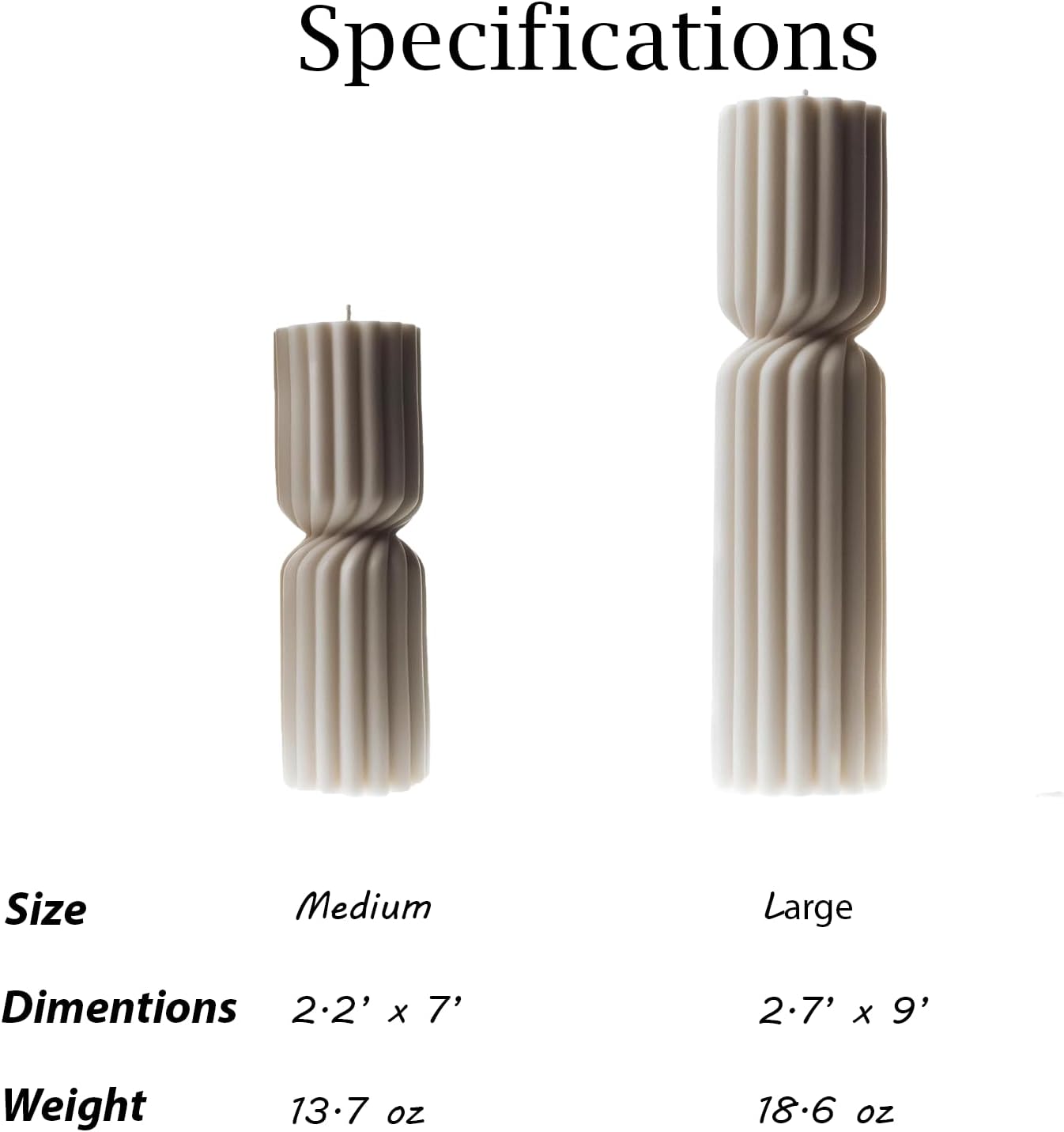 Handmade White Spiral Spire Soy Wax Pillar Candles Set of 2