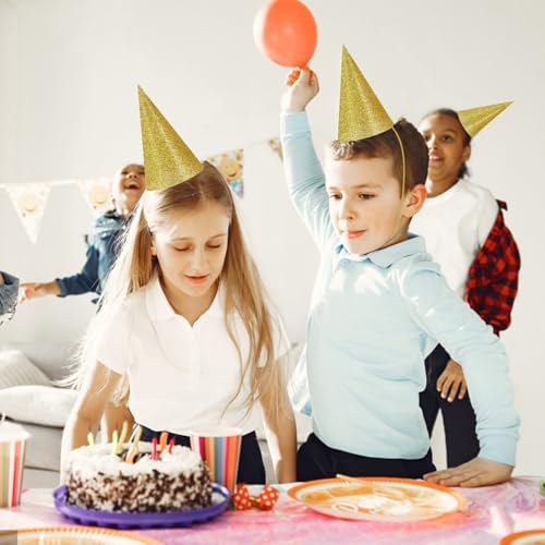 12 Pcs Cone Glitter Birthday Hats with Gold Ropes