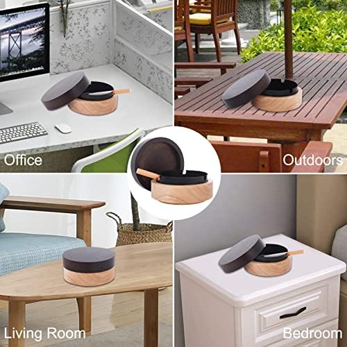 Portable Cool Ashtray with Lid Wooden Design