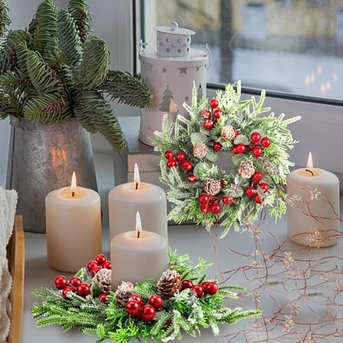 Lyrow 4 Pcs Christmas Candle Rings Wreath Holder