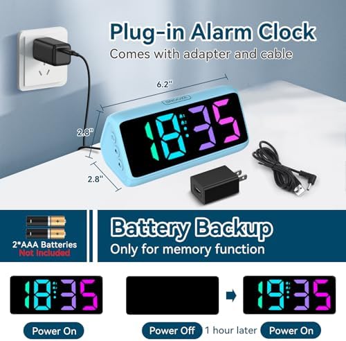 Netzu Loud Alarm Clock with RGB Display and 2 Alarms