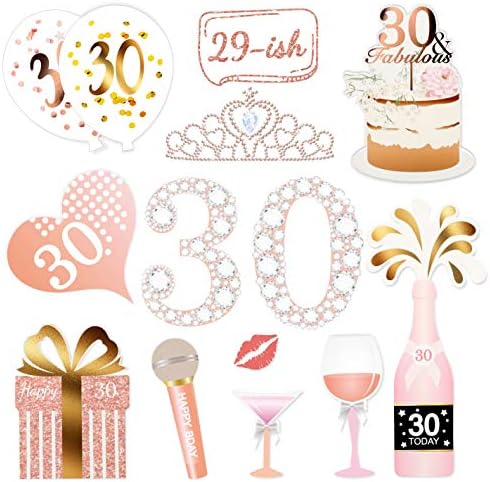 Rose Gold 30th Birthday Photo Booth Props Kit 32 Count