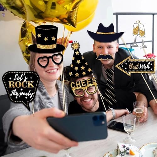 36Pcs Birthday Photo Booth Props Kit with Glitter