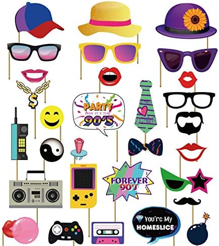 SWYOUN 30PCS 90s Throwback Party Photo Booth Props
