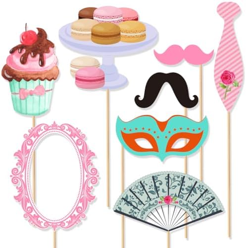 28PCS Tea Party Photo Booth Props with Stick