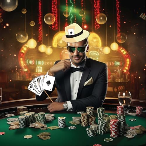Casino Party Photo Booth Props Set - 41 Piece with Sign and Sticks