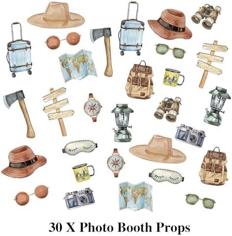30Pcs Let The Adventure Begin Travel Themed Party Centerpieces Sticks Photo Booth Props