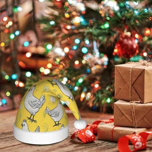 QINZHENG Yellow Chicken Print Santa Hat for Women