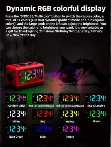 YHFITN Large Screen RGB Alarm Clock with 2 Alarms