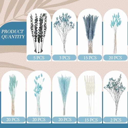 120 Pcs Blue Dried Pampas Grass Decor Bouquet