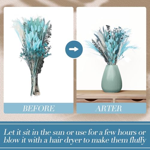 120 Pcs Blue Dried Pampas Grass Decor Bouquet