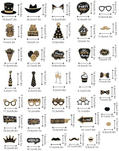 36Pcs Birthday Photo Booth Props Kit with Glitter