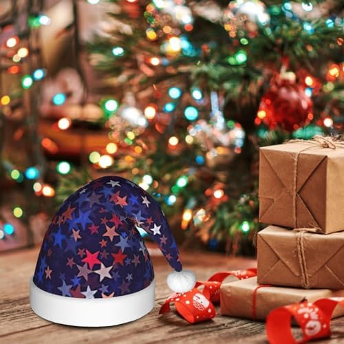 QIN ZHENG Personalized Santa Hat with Red Blue Stars Print