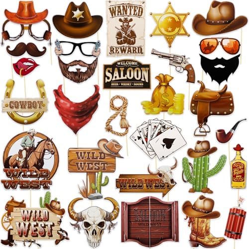 Cowgirl Cowboy Photo Booth Props 30Pcs Western Theme Decorations