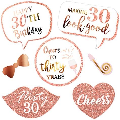 Rose Gold 30th Birthday Photo Booth Props Kit 32 Count