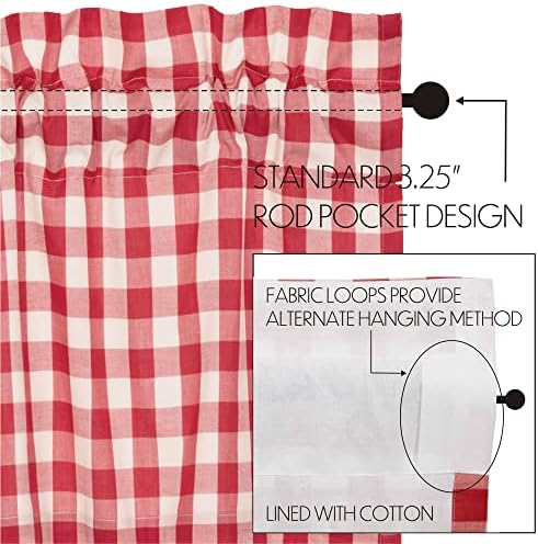 VHC Brands Red Buffalo Check Swag Curtains Pair 36x36x16