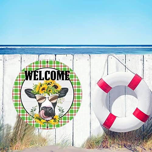 Retro Farmhouse Metal Tin Sign with Sunflowers and Cow