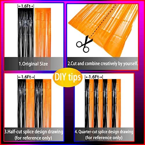 Black Orange Party Tinsel Foil Fringe Curtains