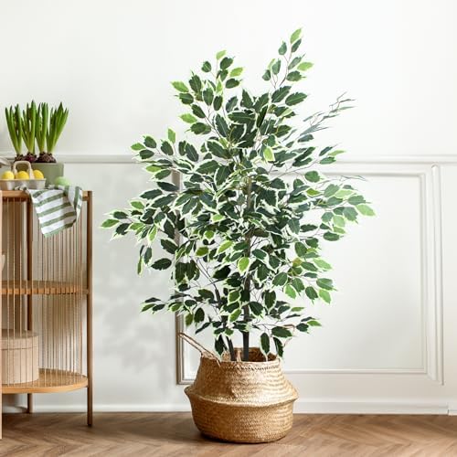 YEPDIN Artificial Ficus Tree 4 Feet Tall Silk Fake Tree with Pot