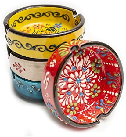 Hand-Painted Ceramic Ashtray Set 4 Pcs