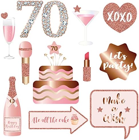 70th Birthday Photo Booth Props Kit - Rose Gold Design