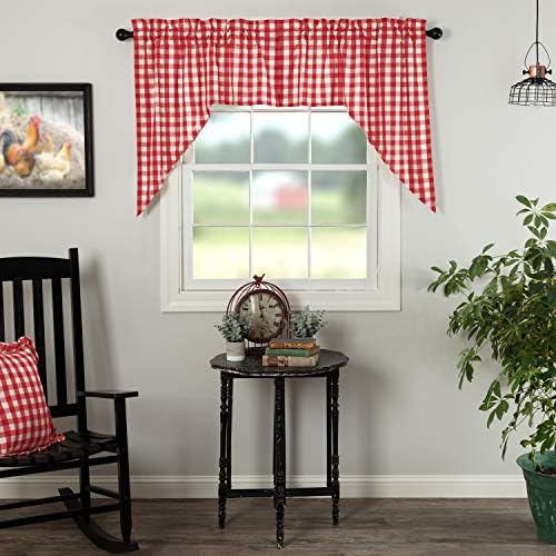 VHC Brands Red Buffalo Check Swag Curtains Pair 36x36x16