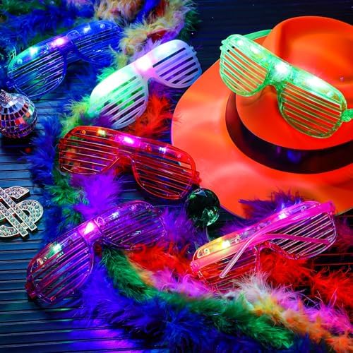 54 Piece Halloween Neon Party Kit with LED Glasses and Gangster Hats