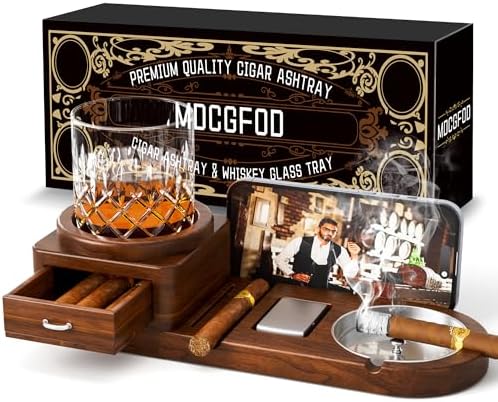 Cigar Ashtray Whiskey Glass Tray Set with Drawer