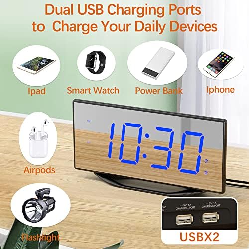 PPLEE 87 Digital LED Mirror Alarm Clock with 2 Alarms