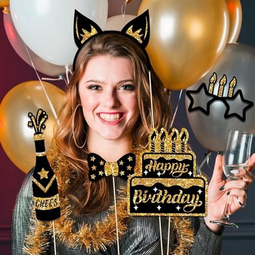 36Pcs Birthday Photo Booth Props Kit with Glitter