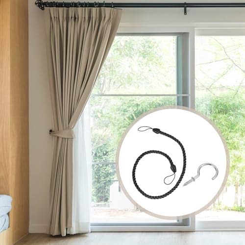 Uxcell 4 Pack Curtain Tiebacks with Metal Hooks Black