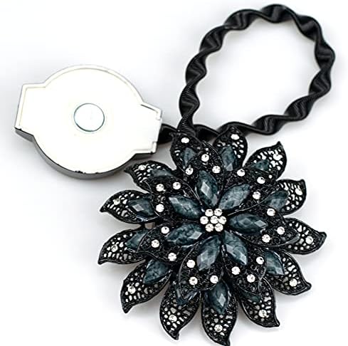 2PCS Magnetic Curtain Holdbacks with Crystal Flower Design Black