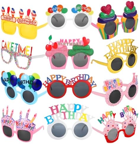 12 Pcs Birthday Sunglasses Funny Photo Booth Props for Adults
