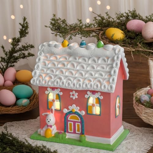 Easter Village Houses with LED Lights Indoor Decor