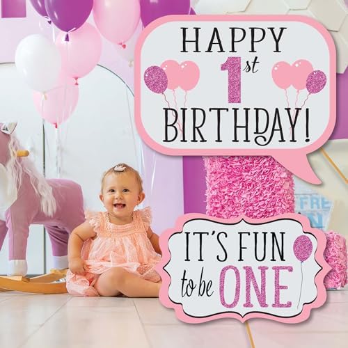 1st Birthday Photo Booth Props - 41 Piece Kit with Sign Sticks Adhesive Pads