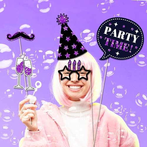 36 Piece Birthday Photo Booth Props Set Purple Black