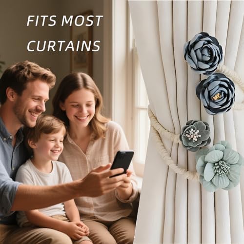 Handmade Curtain Tiebacks Set of 2 Flexible Flower Clips for Drapes