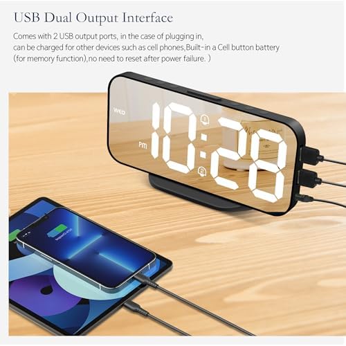 SMOUPING Digital Alarm Clock with USB Ports and Mirror Display